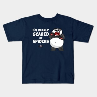 Bearly scared of spider (on dark colors) Kids T-Shirt